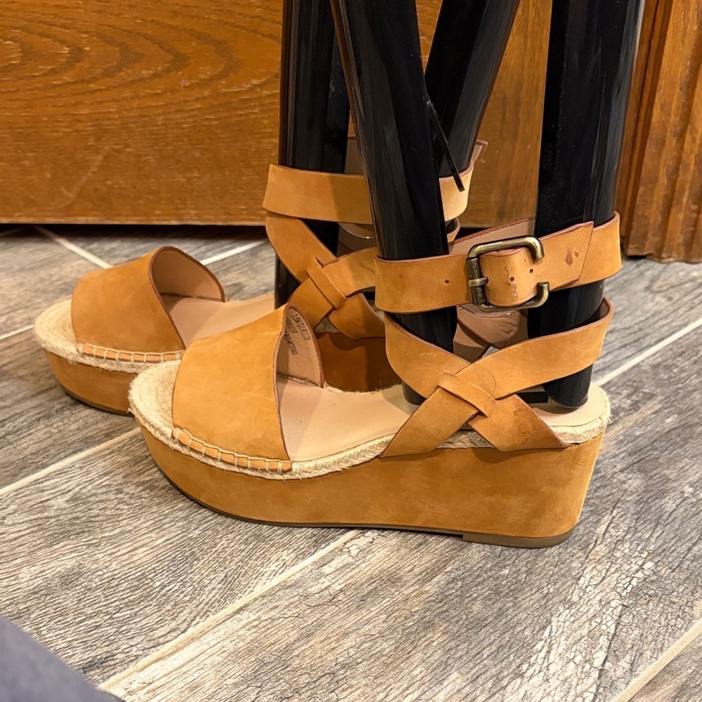 Kensie Teal Leather Platform Wedges Size 7.5 bohemian festival romantic coastal